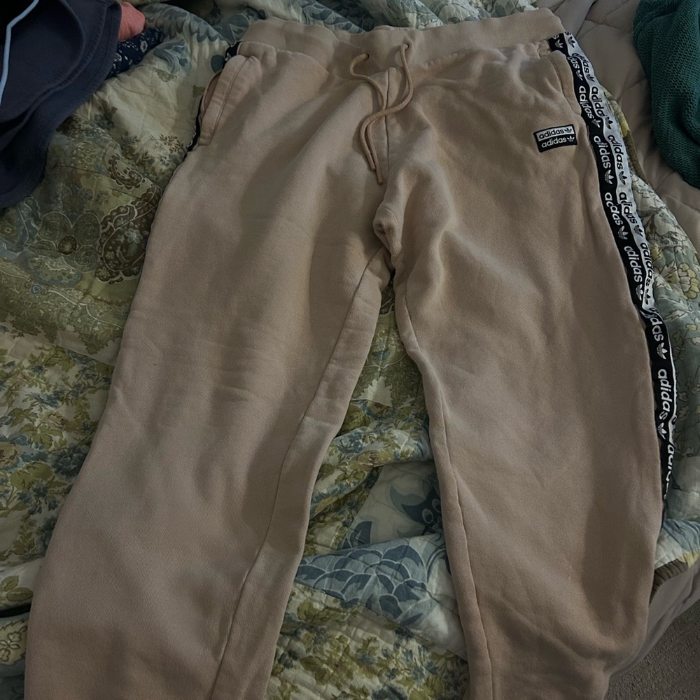 Adidas Beige Joggers with Black Stripe